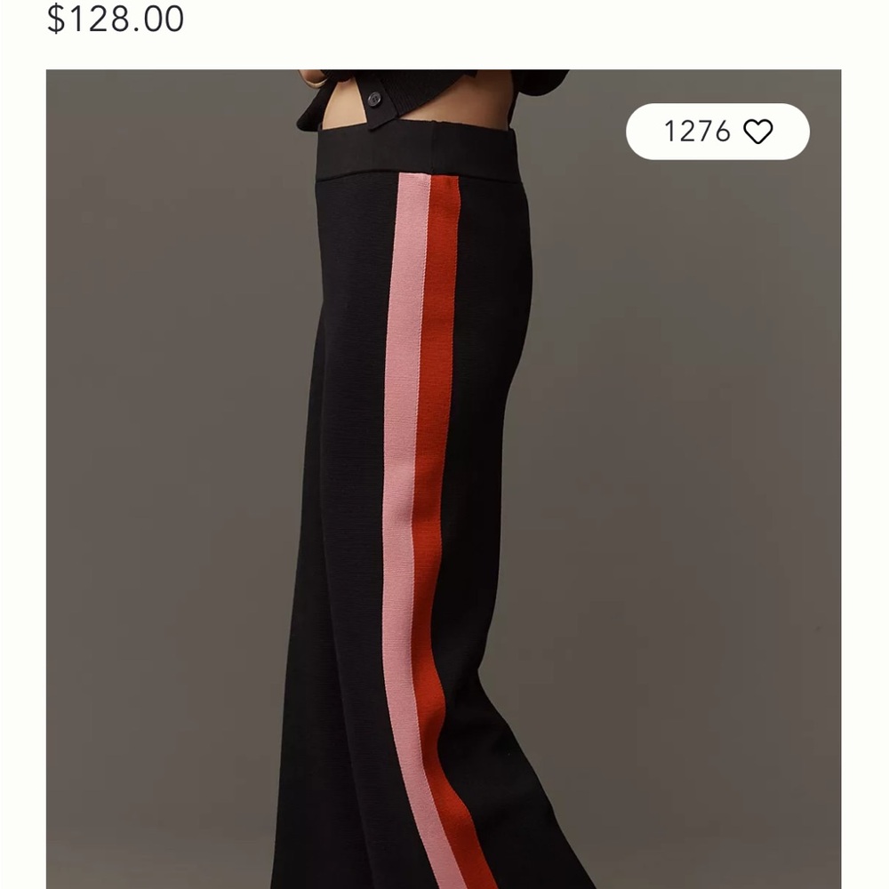 Anthropologie Maeve Black Wide Leg Pants with Red and Pink Stripes